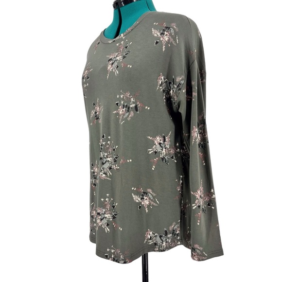 Catherine Malandrino Olive Green Floral Print Long Sleeve Sweatshirt, Large - Picture 3 of 16